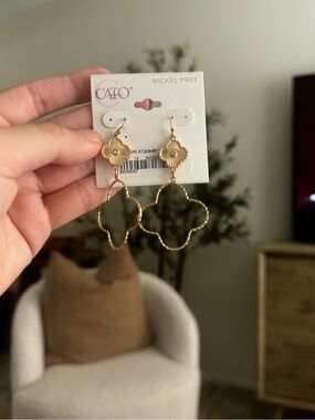 Cato Gold Floral Quatrefoil Drop Earrings